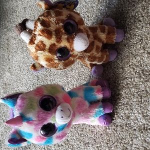 Beanie Boo's Collection Giraffe and Rainbow Unicorn Plushies